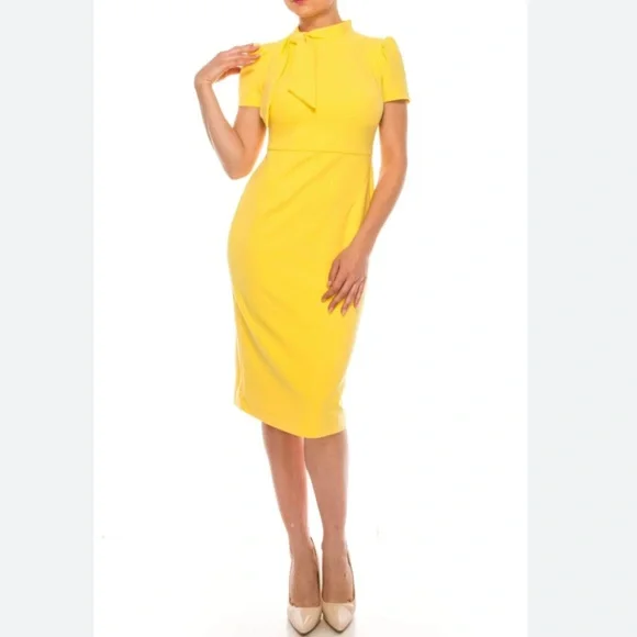 Maggy London Yellow Neck Tie Sheath Dress - Picture 1 of 5